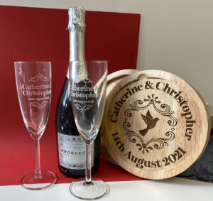 2 Personalised  Engraved Champagne flutes